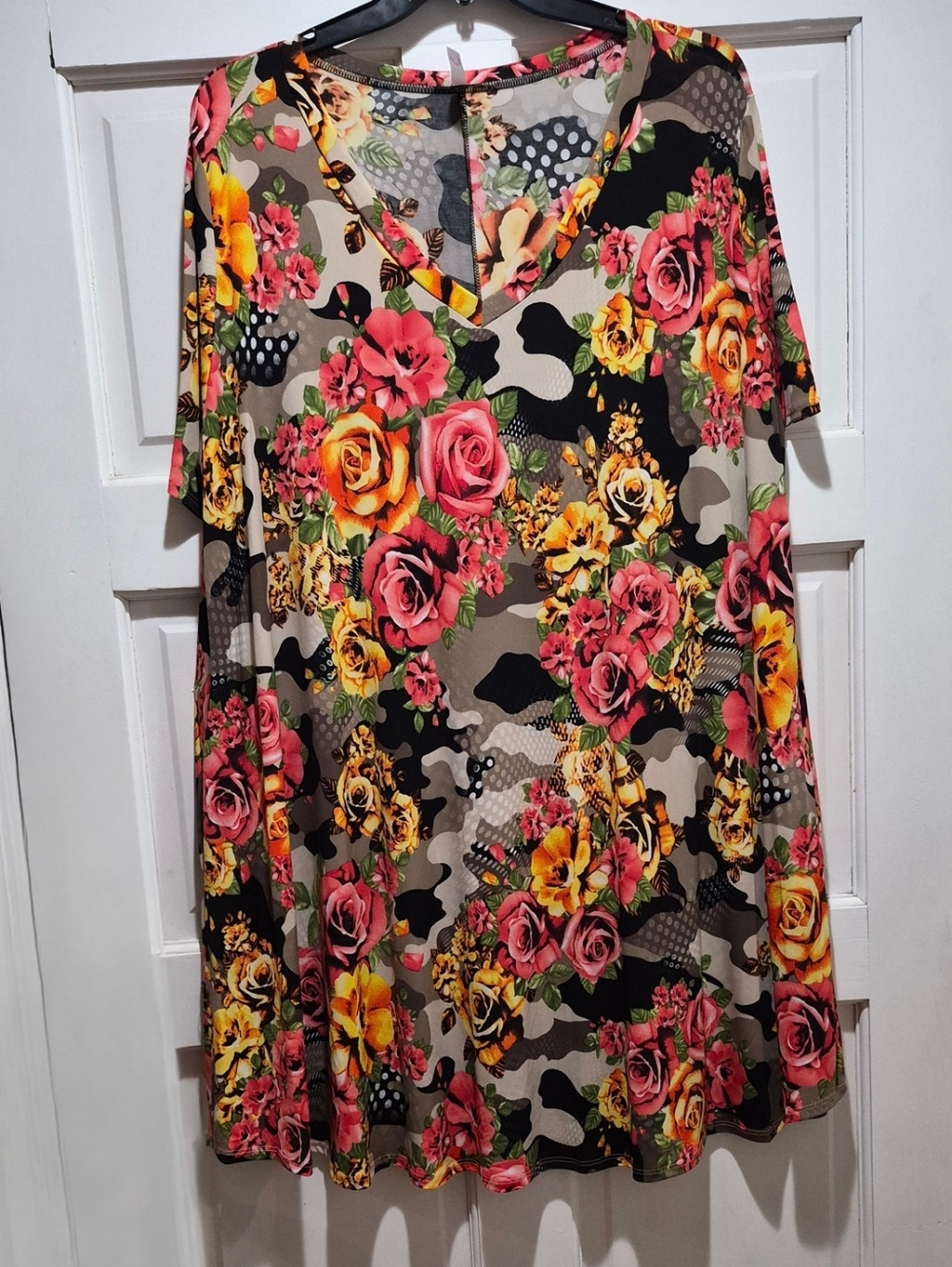 Curvy Lovey Stretchy Floral Camo Print Swing Dress With Pockets Size 4X NWOT